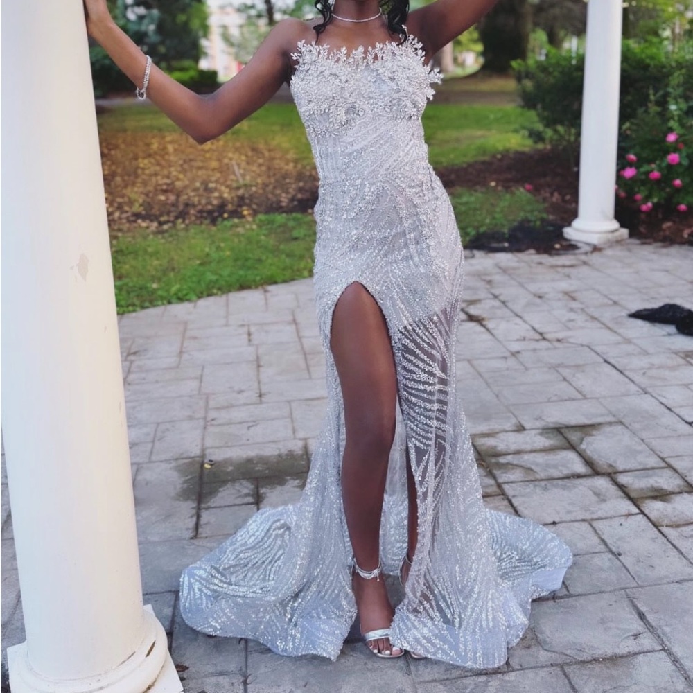 Elegant Silver Evening Gown